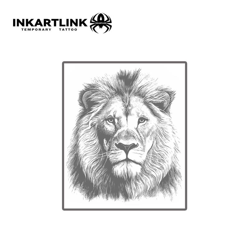 INKARTLINK Tattoo Tech, 2 Sheets Semi-Permanent Temporary Tattoos ,Lion Head,Adult Art Design,Lasts 1-2 Weeks, Waterproof, Realistic Look, No Adhesive, No Reflection,For Man And Woman,Ideal for Swimming, Party