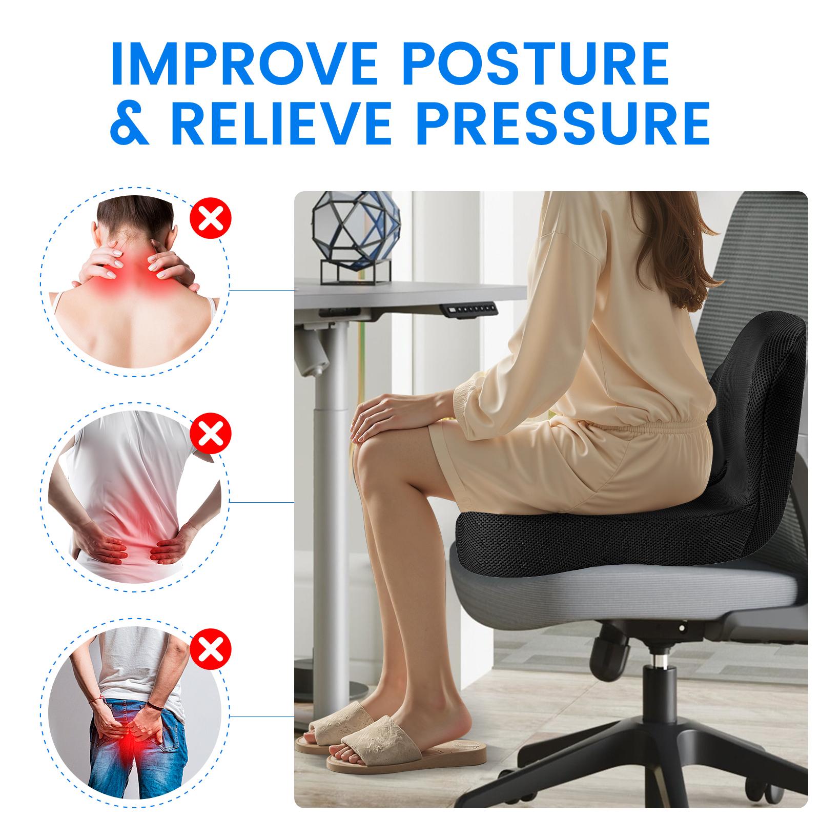 Seat Cushion for Truck Driver, Memory Foam Truck Seat Cushion with Adjustable Strap – Ergonomic Back Support & Sciatica Relief for Long Drives, Semi Truck Accessories