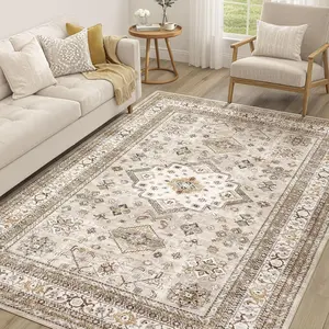 Vintage Living Room Area RugLarge Soft Washable Oriental Traditional Distressed Farmhouse Rugs for Bedroom - Indoor Floor Accent Carpet for Home Office House Decor