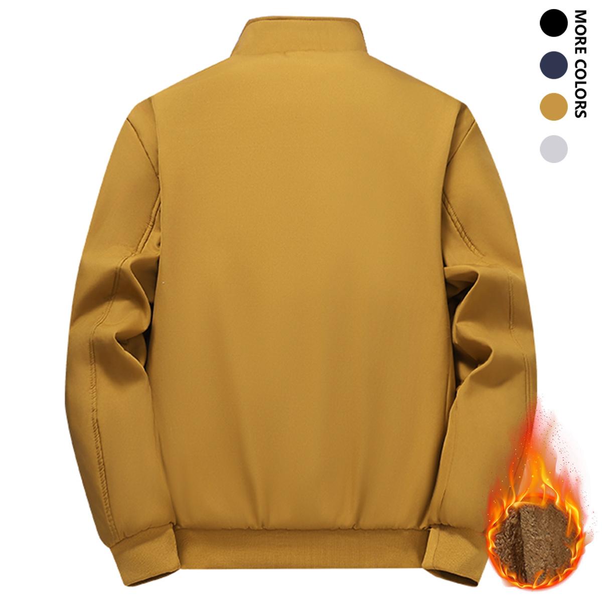 Men's Solid Color Zip Up Hooded Warm Fleece Lined Jacket, Regular Fit Casual Long Sleeve Front Zipper Coat, Suitable for Autumn and Winter, Men's Everyday Wear, Newly Designed Short Fleece Jacket for Autumn and Winter, Warm and Stylish Stand Collar Trendy