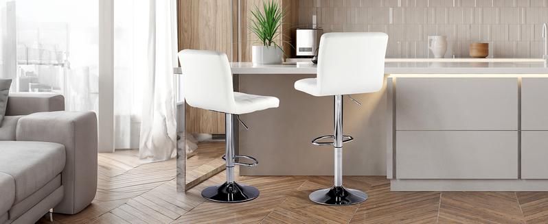Sweet Furniture F Bar Stools Set of 2, PU Leather Adjustable Swivel Barstools, Armless Hydraulic Kitchen Counter Height Bar Stools, Thickened Seat Cushion Square Island Barstools with Back