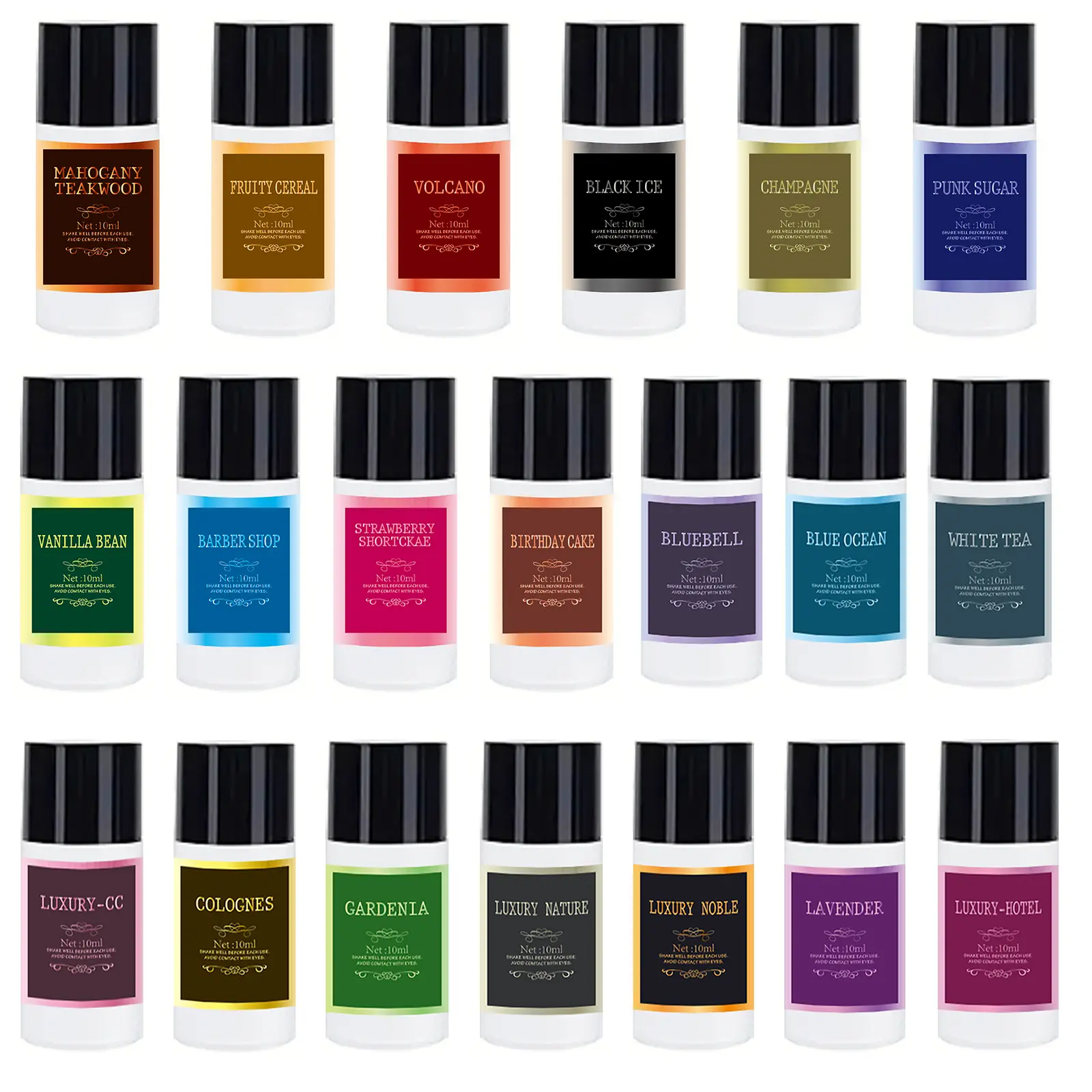 20×10ML Scented Premium Diffuser Essential Oil - Long-lasting Fragrance Oil for Car Air Freshener Diffuser, Humidifier, Home Care