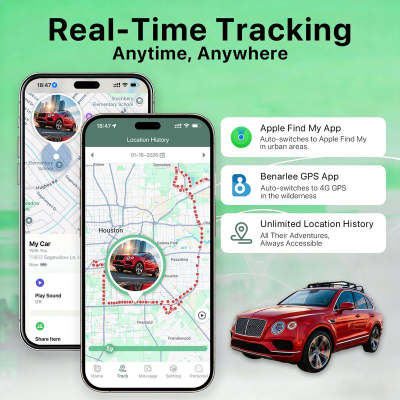 Small Vehicle GPS Tracker - Waterproof 4G LTE + Apple Find My Compatible, for Car/Person/Pet/Item Tracking (Worldwide Coverage) | Smart Alerts, Discreet Tracking Device (Subscription Required)