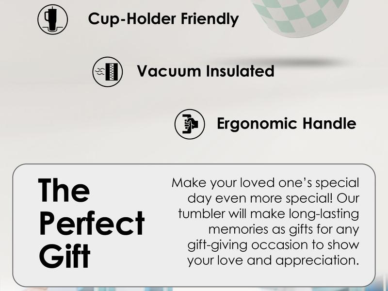 Sandjest 40oz Tumbler with Straw & Handle Drinkware Gift Insulated Vacuum Stainless Steel Cup Cupholder Friendly Birthday Back To School Christmas Stylish & Functional Wide Mouth Portable Flasks Coffee Bottles