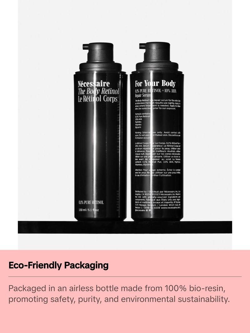 Nécessaire - The Body Retinol. Retinol Repair Serum + Retinol Body Lotion In One. Crepey Skin Treatment. Wrinkle + Line Prevention. 0.1% Pure Retinol + 10% AHA. 5.1 oz