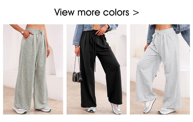 Aleumdr Wide Leg Sweatpants for Women 2026 Trendy Fashion High Waist Drawstring Loose Long Pants with Pockets Elastic Casual Womenswear Sport Athleisure Activewear Bottoms