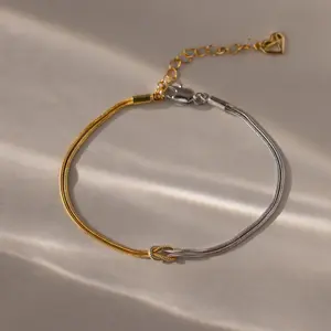Mixed Metal Knot Bracelet by Caitlyn Minimalist - Dainty Two Tone Snake Chain Bracelet - Duo Gold & Silver Bracelet for Women - Mixed Metal Jewelry - Gifts for Mom