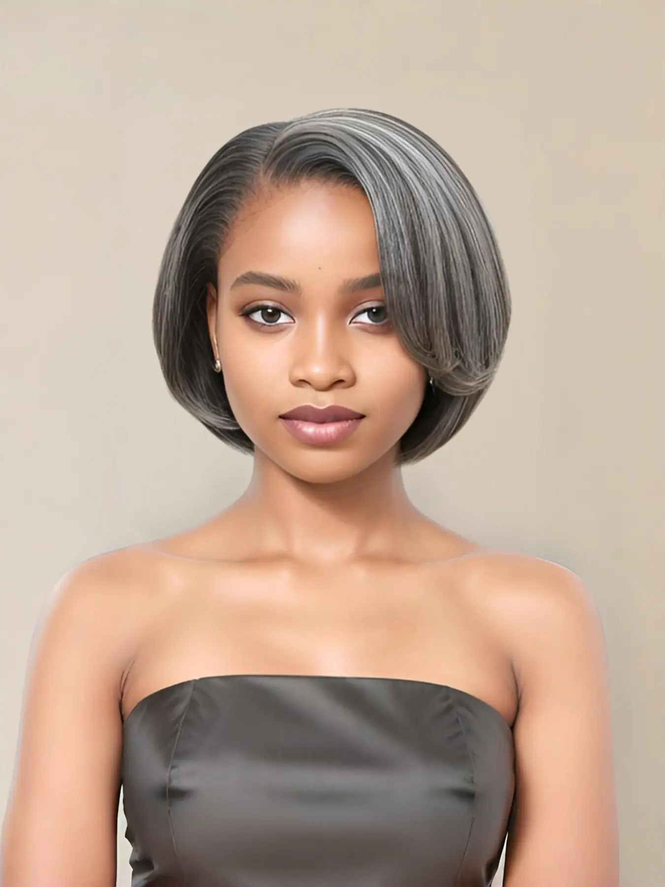 Women's Silver Gray Ombre Bob Wig, Short Straight Layered Synthetic Hair, Heat-Resistant Fiber, Rose Net Wig Cap for Daily, Party & Cosplay Wear