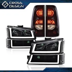 CROSSDESIGN Black LED DRL Headlights Signal Bumper Lamp &Tail Lights Fit For 03-07 Silverado