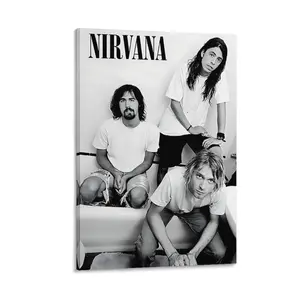 Nirvana music poster, classic black and white retro canvas art wall decoration, suitable for bedrooms, living rooms, and offices. A perfect gift for music lovers and black and white poster enthusiasts. High-quality canvas print of this popular poster.