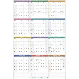 2026 Yearly Wall Calendar - Large Yearly Calendar 2026, Jan 2026 - Dec 2026, 25.2'' x 38.2'' (Open), 2026 Calendar 12 Months, Yearly Wall Calendar 2026 with To-do Lists, Notes, Stickers, All At One Page