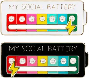 2PCS Social Battery Pin,My Social Battery Slider Pin,Funny Interactive Brooch Enamel Pins,Cute Mood Pins 7 Days a Week for Backpacks Clothing Hat Bags Scarves