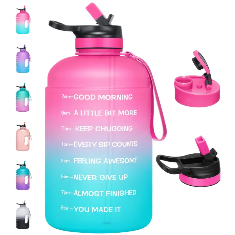GEDUX Reusable Premium Hydration Sports Water Bottle, 74 oz Half-Gallon BPA-Free Portable Washable Jug with 2 Lids (Chug, Straw), Time Marker for Camping, Workouts, Premium Hydration Sports Water Bottles