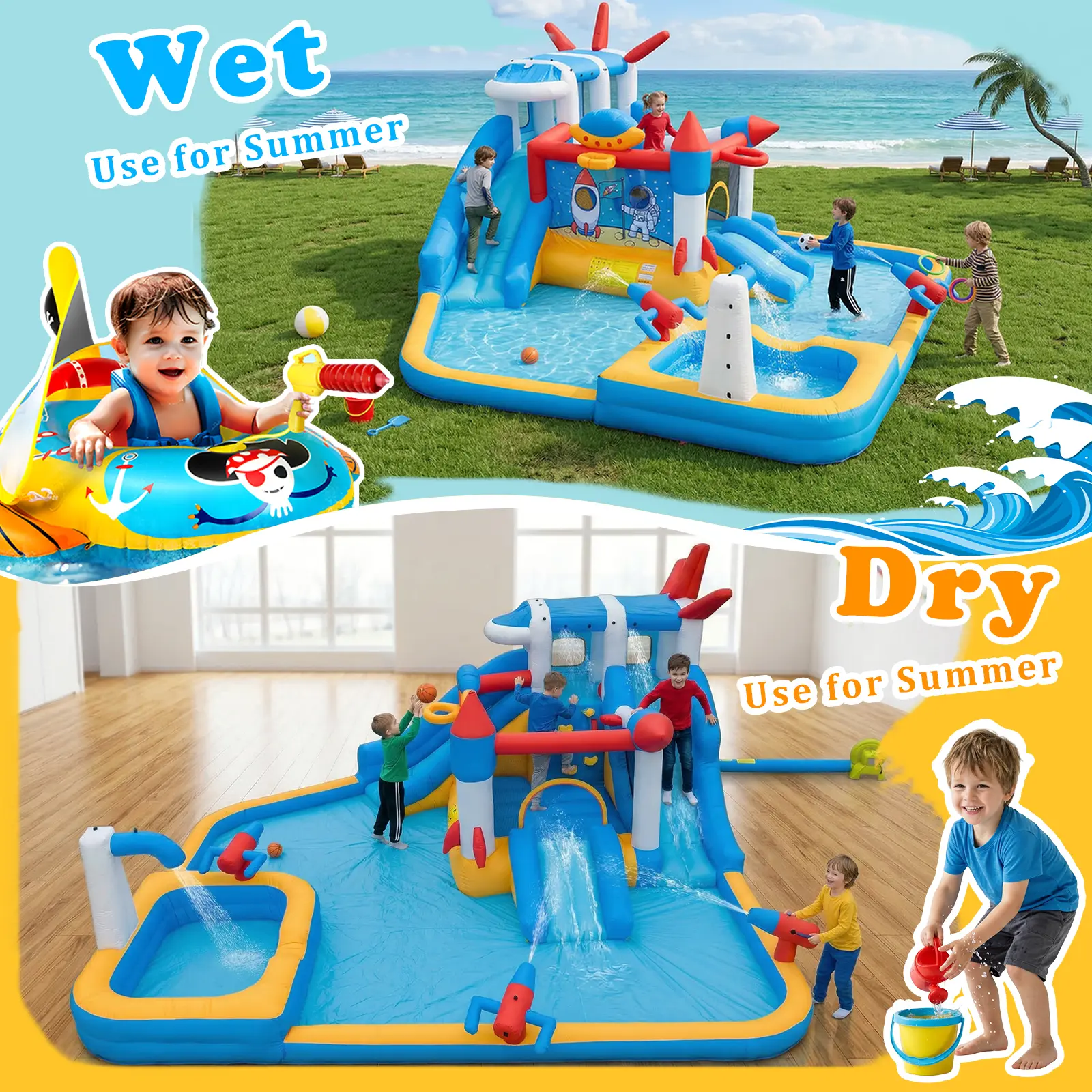 Upgraded Inflatable Water Slide Park with Splash Pool & Water Cannons – Large Backyard Bounce House Combo for 3-8 Kids, Birthday Party Summer Outdoor Water Park Toy for Toddlers