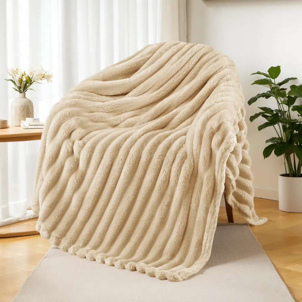 【Back to School】Exclusivo Mezcla Fleece Throw Blanket for Couch, Super Soft Striped Jacquard Bed Blanket, Lightweight Fuzzy Cozy for All Seasons