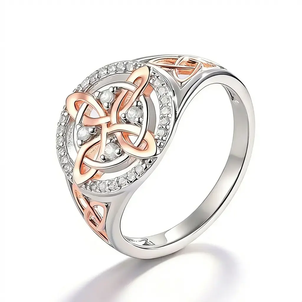 Rose Gold Plated Celtic Knot Ring, Anillo Nudo de Bruja PlataOriginal Witch Knot Jewelry, Cubic Zirconia Decorated  Witches Knot Ring, Witchtok Witch Jewerly Pagan Jewelry for Devotion for Protection