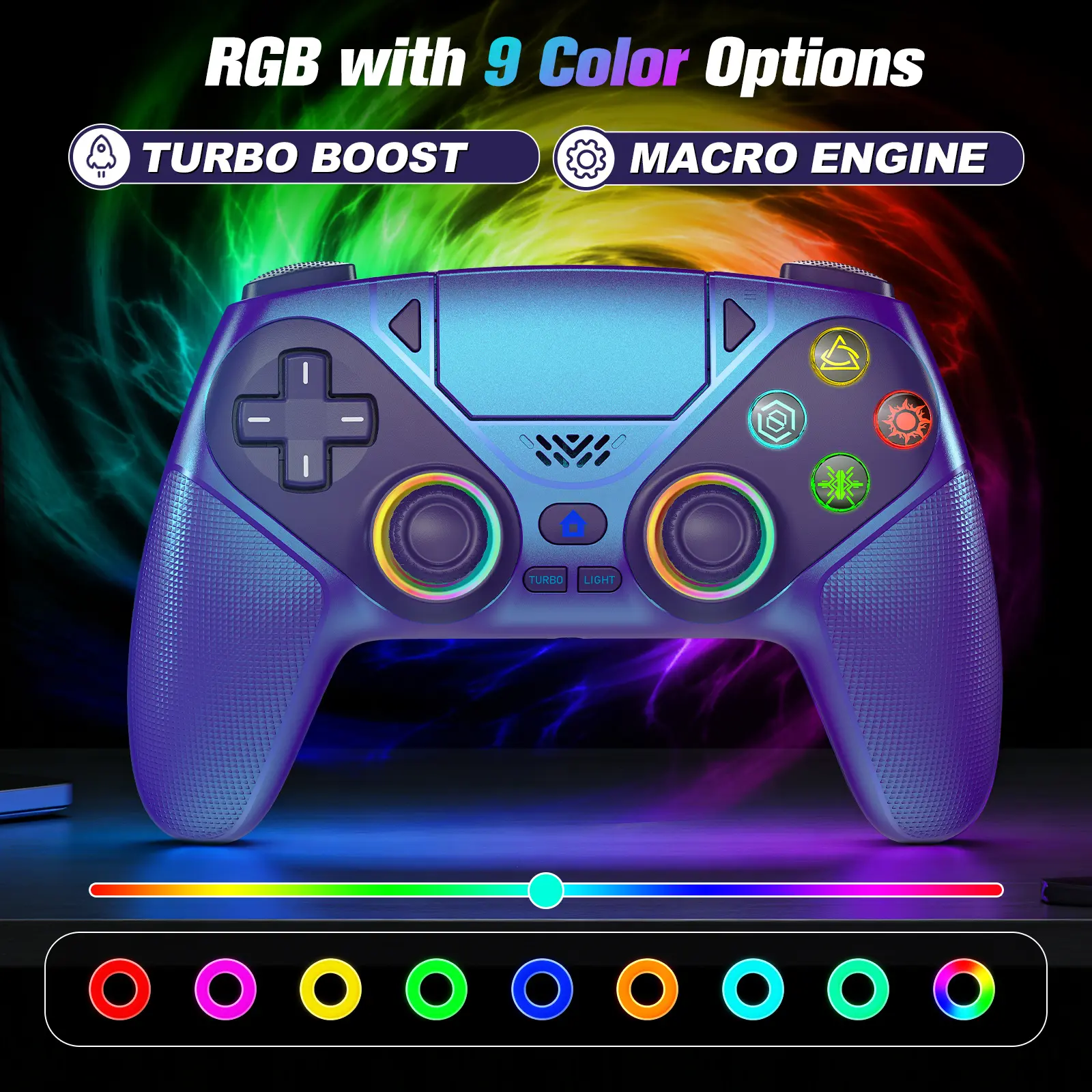 PS5 Wireless Pro Game Controller with LED RGB Lighting - Accessories (Shell, Plug, Button, Memory) - Turbo, Macro Programming, Dual Vibration, Motion Sensing, Fast Charging, Anti-Drift Guide - Compatible with PlayStation 5, Great Gift - summerwi