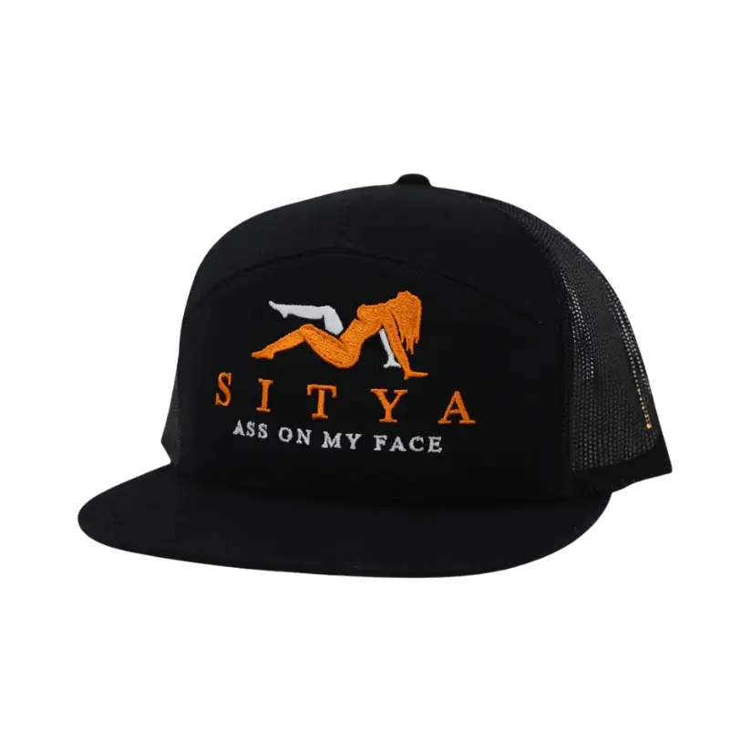 Sitya Ass On My Face 7 Panel Trucker Cap, Vintage Camo Hunting Hat, Camouflage Embroidered Hat, Gift for him