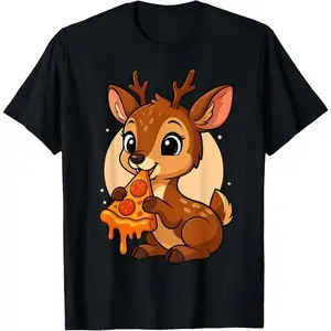Funny Gazelle Eating Pizza Graphic Boys Girls Gazelle Lover T-Shirt