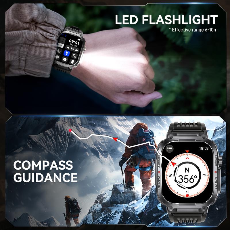 3ATM Waterproof Outdoor Smart Watch for Men with Call Make/ Answer 100+ Sports Modes Pedometer Compass Multifunctional Smartwatch Compatible with iPhone Android Phones Digital Watch Gifts for Men