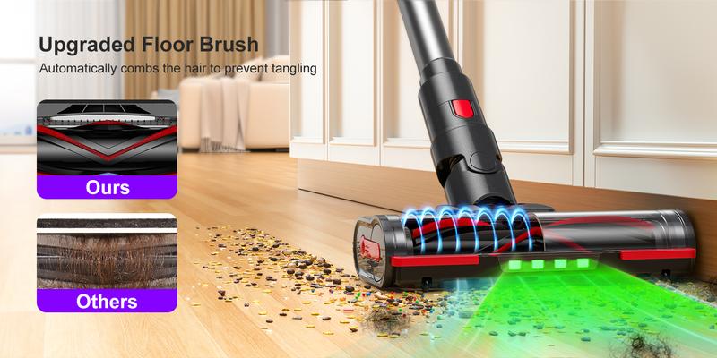 [Home Essential] Cordless Stick Vacuum Cleaner with 55Kpa Suction, Anti - Tangle Brush and Upgraded Green Light, Ideal for Home Cleaning