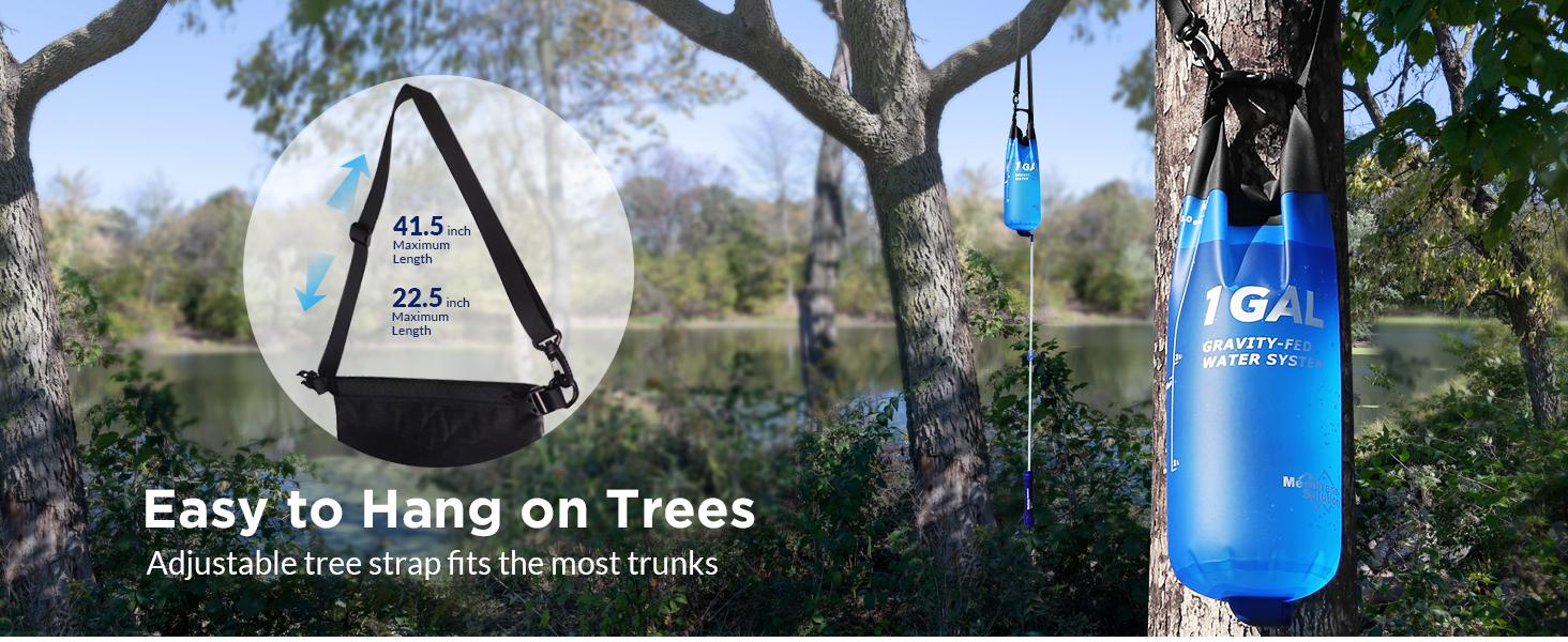 Membrane Solutions 1 Gallon Gravity Water Filter 0.1-Micron with Adjustable Tree Strap Storage Bag,Survival Gear Camping Emergency Preparedness