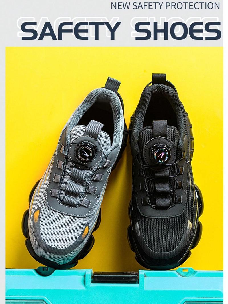 Men's Breathable Mesh Work Sneakers Durable Anti-Slip Safety Shoes with Steel Toe Protection Comfort Fit for All Seasons Casual Striped Design Elastic Closure Non-Slip EVA Sole Outdoorfun Fathersdaygift non slip work shoes steel toe shoes - Worker