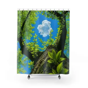 Heart Cloud Tree Canopy Shower Curtain | Blue Sky Forest Bathroom