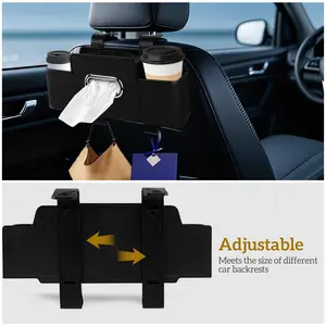 Car Back Seat Organizer Storage Box, Multifunctional Auto Storage with Tissue Box, Dual Cup Holders & Bags Hooks, Perfect for Family Road Trips