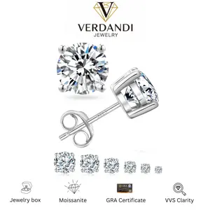 Moissanite Stud Earrings in S925 Silver Solitaire Four Prong Earrings	VVS1 Clarity Moissanite Earrings Christmas Gift for Men Women