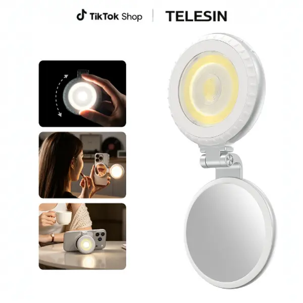 TELESIN Aura Zoom Fill Light,5W Magnetic LED Video Light with Adjustable Beam,Soft Diffuser & Color Filters, App Control, 2500K-6500K for iPhone,Android,Samsung,Nail Art, Professional Photography,Vlogging, Makeup,Content Creation