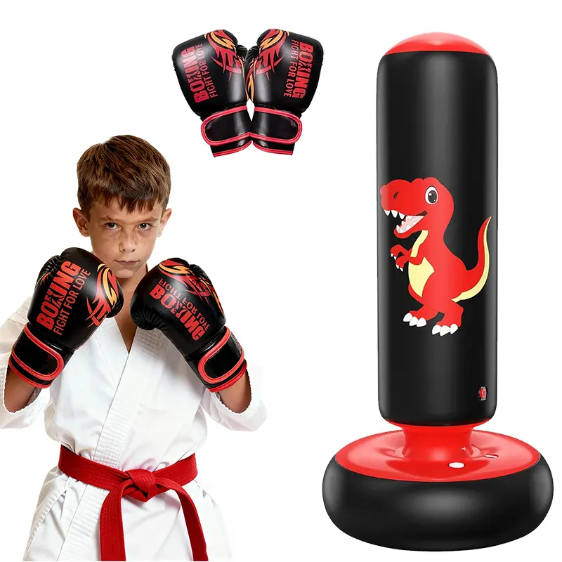 Inflatable boxing bags, 48-inch stable inflatable boxing bags for 3-6 children, dinosaur toys and gifts for boys and girls, children's boxing gloves for practicing karate and Taekwondo