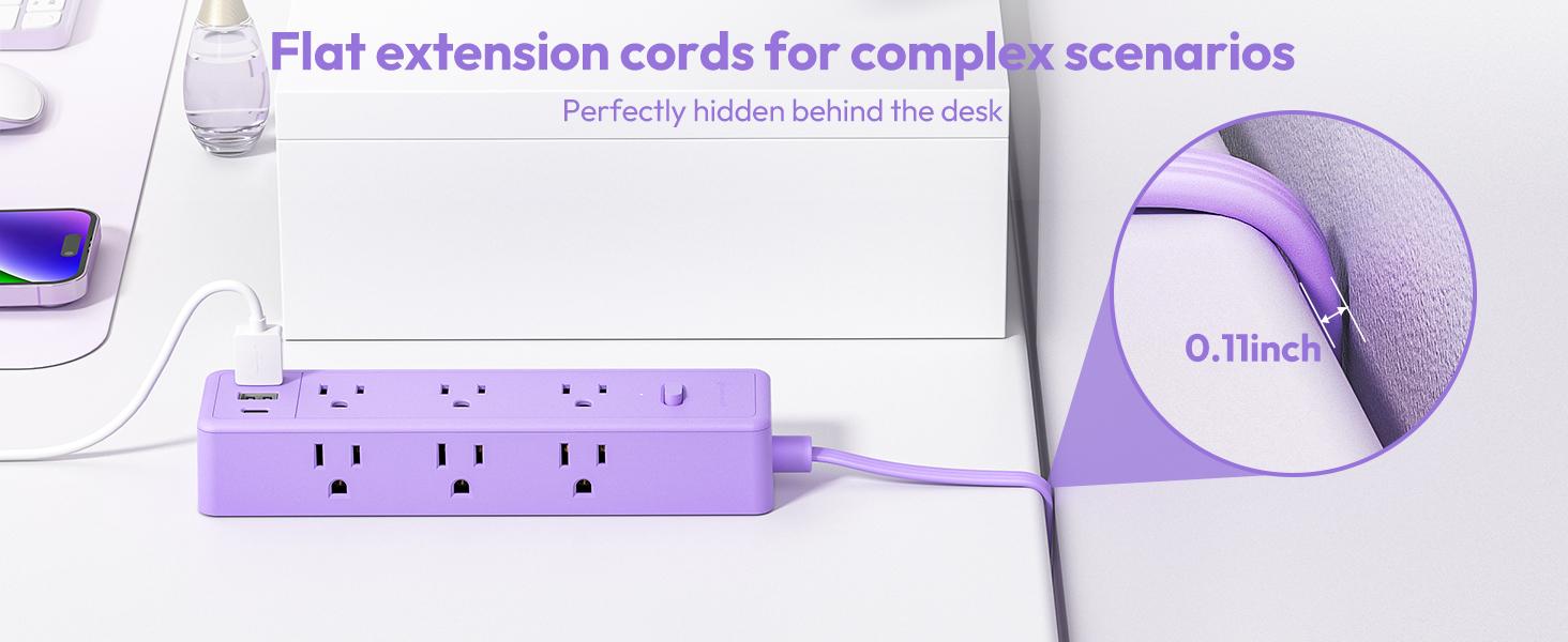 NTONPOWER Flat Extension Cord 5 ft/10 ft/15 ft/25 ft with 9 Outlets & 3 USB Ports Surge Protector Power Strip for Home Office Black/White/Pink/Purple NTONPOWER Flat Extension Cord 5 ft/10 ft/15 ft/25 ft with 9 Outlets & 3 USB Ports Surge Protector Power Strip for Home Office Black/White/Pink/Purple