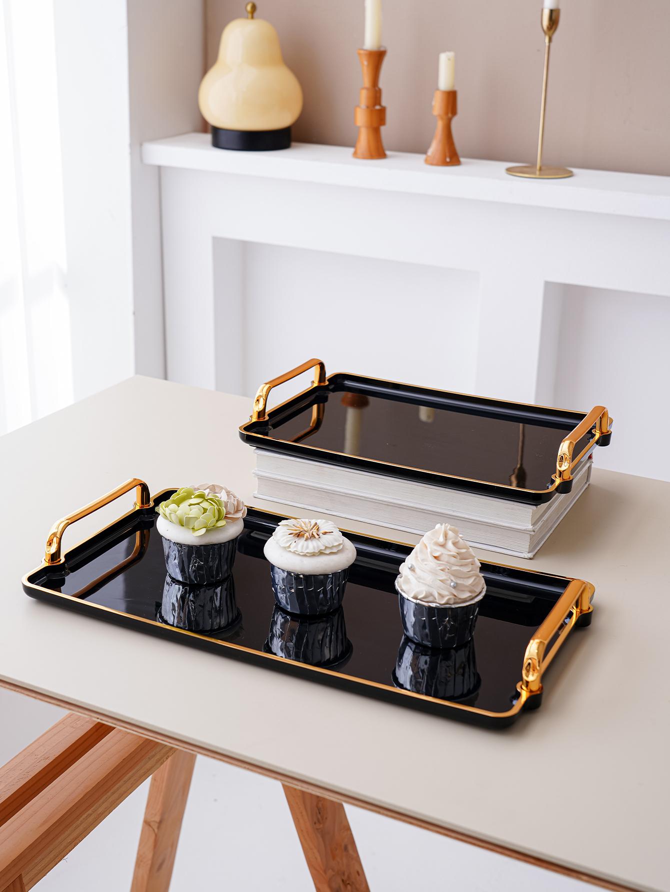 Black Acrylic Serving Tray - Rectangular, Perfect for Kitchen Use, Wedding & Party Decor, Tea Party Setup & Home Display