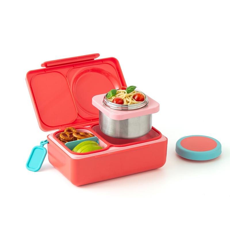 Omie OmieBox UP Insulated Bento Plastic Lunch Box for kids with 12 oz Stainless Steel Thermos and Ice Pack- TTS