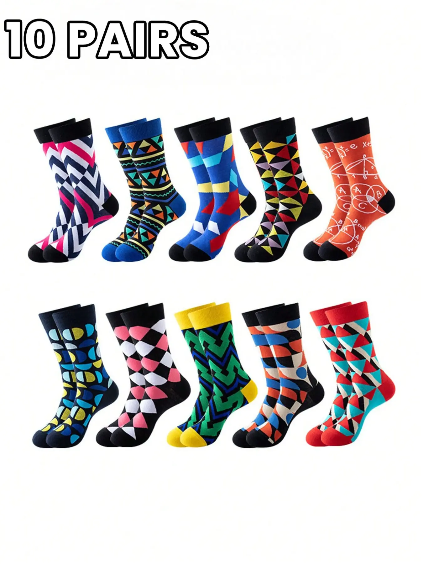 Men Women Crew Socks, Knitted Socks, Geometric Ethnic Line Pattern Design, All Season Cotton Fabric, Breathable & Durable, Street Casual Style, Daily Wear Socks