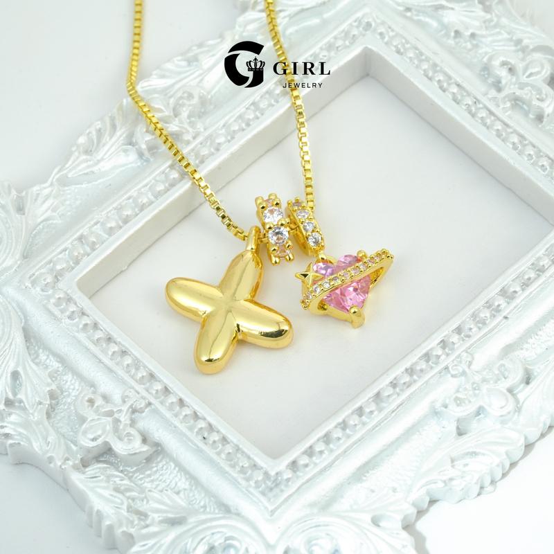GGlRL Bubble Letter  Necklace Initial Heart Necklace for Women Man Pink Cubic Zirconia Pendant Letter Diamond 18KGold Plated Fashion Jewelry Gift For Holiday Christmas Birthdays Anniversaries