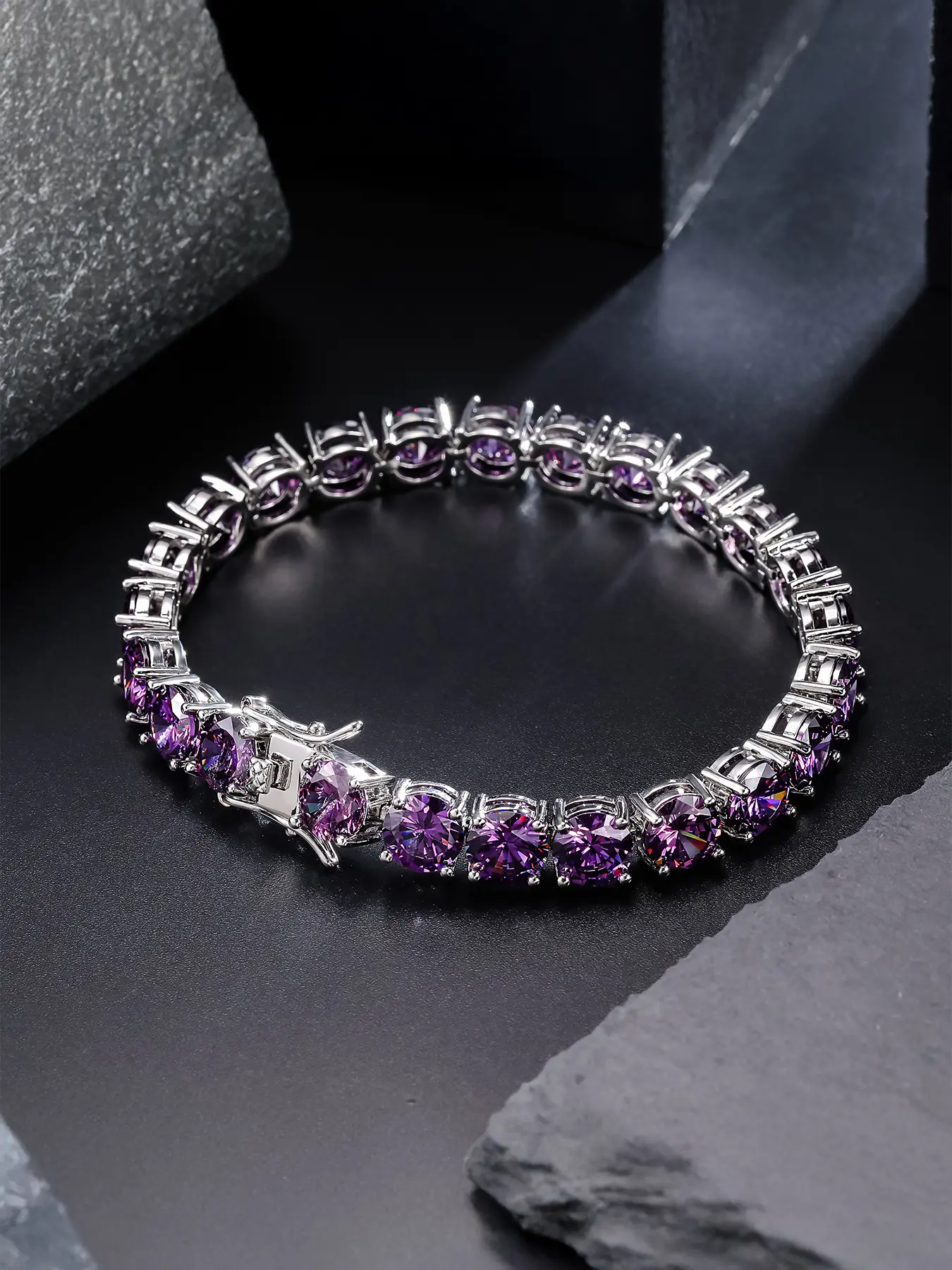 ICED CHICS 8MM Purple Single-Row Cubic Zirconia Bracelet, Copper Chain Bracelet, Hip-Hop Street Style Accessory, Pretty Jewelry, Ideal Gifts, Suitable for Daily Wear