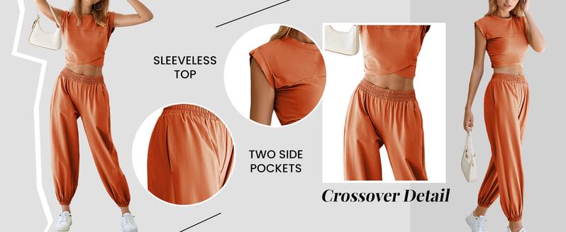 WoodBerry Women's Two-Piece Lounge Sets Workout Cropped Top Tee High Rise Sweatpants Outfits Casual Sweatsuits Suit Athletic Tracksuits With Pockets