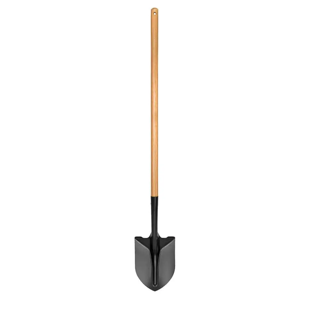 Carbon Steel Garden Spade Digging Shovel Tool - 43 in. Waxed Hardwood Long Handle, Coated Tempered Steel Cut Blade, Reinforced Rib, Secure Blade Lock, Durable Metal Shovel, Manufacturer Warranty, Less Hand Fatigue for Landscaping, Gardening