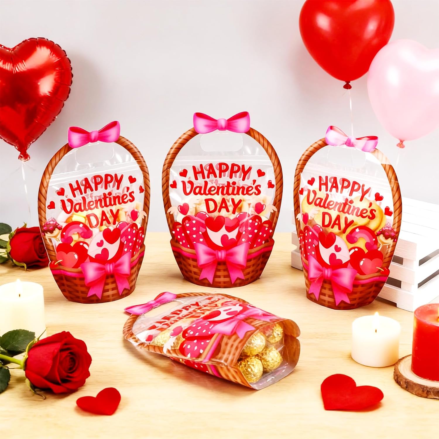 25/50 Pcs Easter Goodie Bags Plastic Candy Gift Bags with Handle Bunny Chick Pattern Transparent Treat Bags for Teacher Students Office Employee Coworker,Easter Egg Hunting Supplied,Appreciation Gift for Birthday Wedding Valentine's Day Celebration Gift