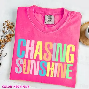 Comfort Colors Chasing Sunshine T-Shirt, Sweet Summer Time Women Print Short Sleeve Tee, Summer Vibes Gift, Women Top, Today Shirts, Summer Outfits, Cotton Fabric