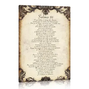 Vintage Rustic "Salmo 91" Spanish Psalm Aluminum Sign - 8x12in Christian Wall Decor for Home, Church, Religious Gift & Bible Verse Art