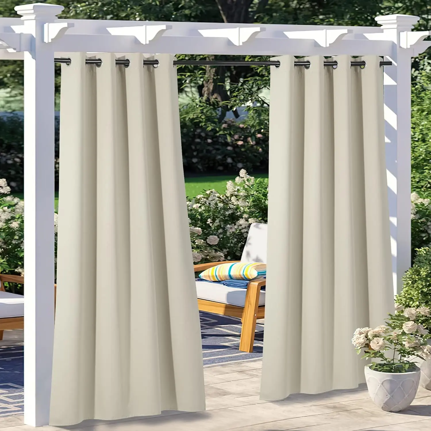 NICETOWN 2 Panels Patio Curtains for Outdoor Waterproof, Home Fashion Machine Washable Stainless Steel Ring Top Thermal Insulated Room Darkening Privacy for Balcony