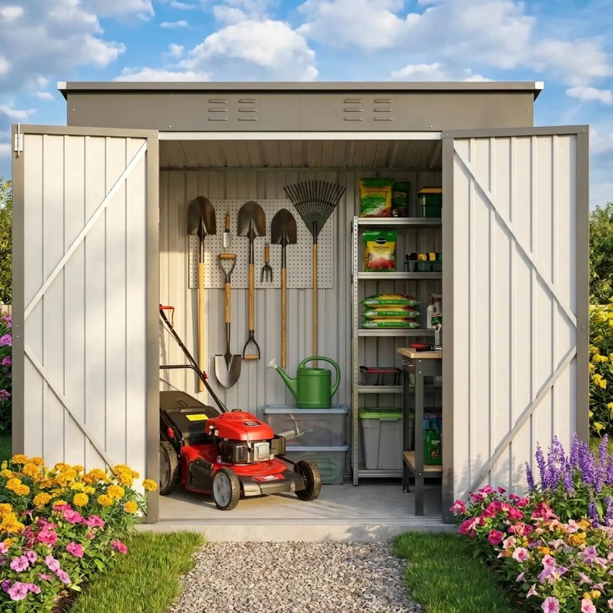 Gizoon 6x4 FT Outdoor Shed, Metal Garden Shed Lockable Doors, Dark Gray | Double Lockable Doors, Anti-Corrosion, Waterproof, Fits Backyard/Patio/Lawn, Spacious Storage Clearance, Durable Steel