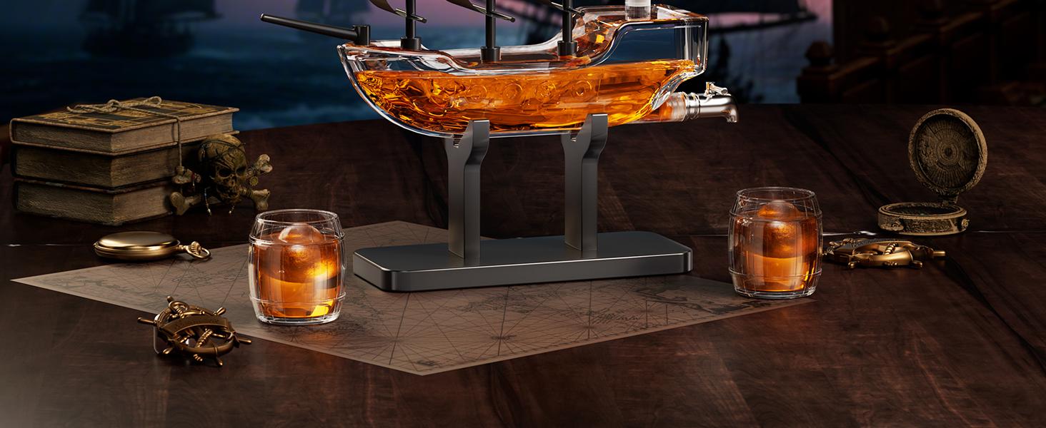 Gifts for Men Dad, Pirate Ship Whiskey Decanter Set with 2 Glasses,   for Home Bar, Funny Gift Ideas for Him, Husband, Father, Boyfriend, Anniversary, Sailor & Captain, Sailor Enthusiast liquor for Bar, dispenser