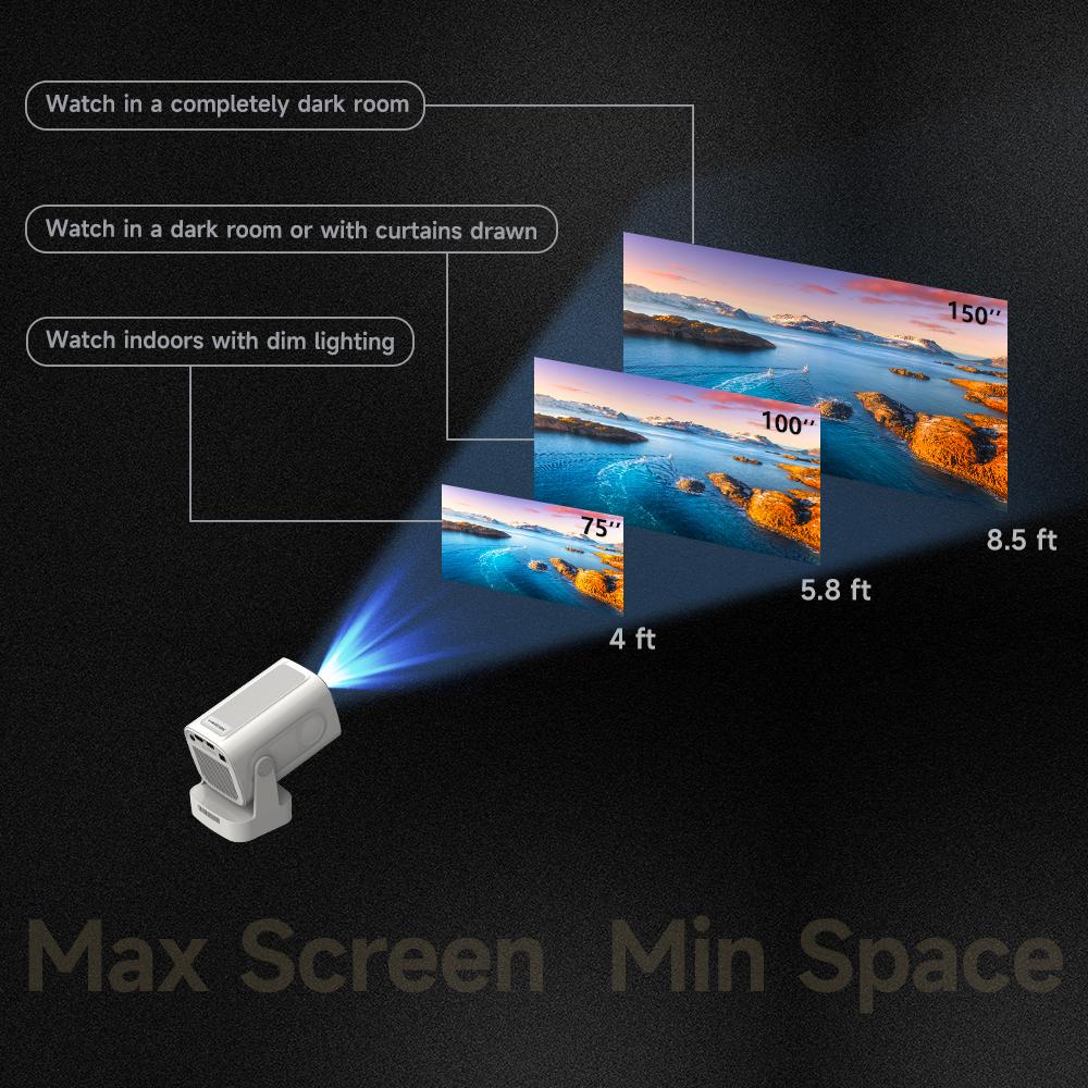 Auto Focus HY310 Intelligent Projector Google Assistant with 4K Support 330ANSI Dual WiFi6 Wireless Bluetooth5.4 1080P Native Auto Keystone Correction Androdi 11 Built-in Speaker Home Cinema Movie Outdorr