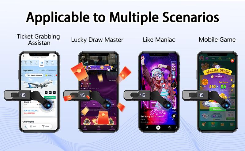 Portable automatic clicker suitable for iPhone, iPad, and Android phones, hands-free, silent operation, lightweight and easy to use, suitable for Tiktok live streaming, game likes and reward tasks (black)