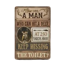 Vintage Iron Metal Funny Deer Hunting Bathroom Sign 8x12 Inches Home Bar Kitchen Garden Room Decor Wall Art