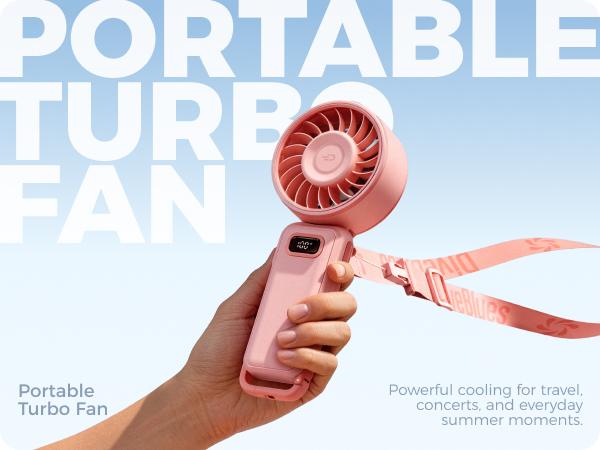 Diveblues Portable Handheld Fan with Lanyard, USB Rechargeable Small Fan with Adjustable 100 Speeds & LED Power Display, Foldable Personal Fan for Office Bedroom Outdoor Travel Camping